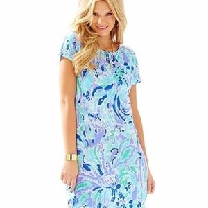 LILLY PULITZER Large Lilac Nice Ink Printed Tunic Dress Fringe Bottom